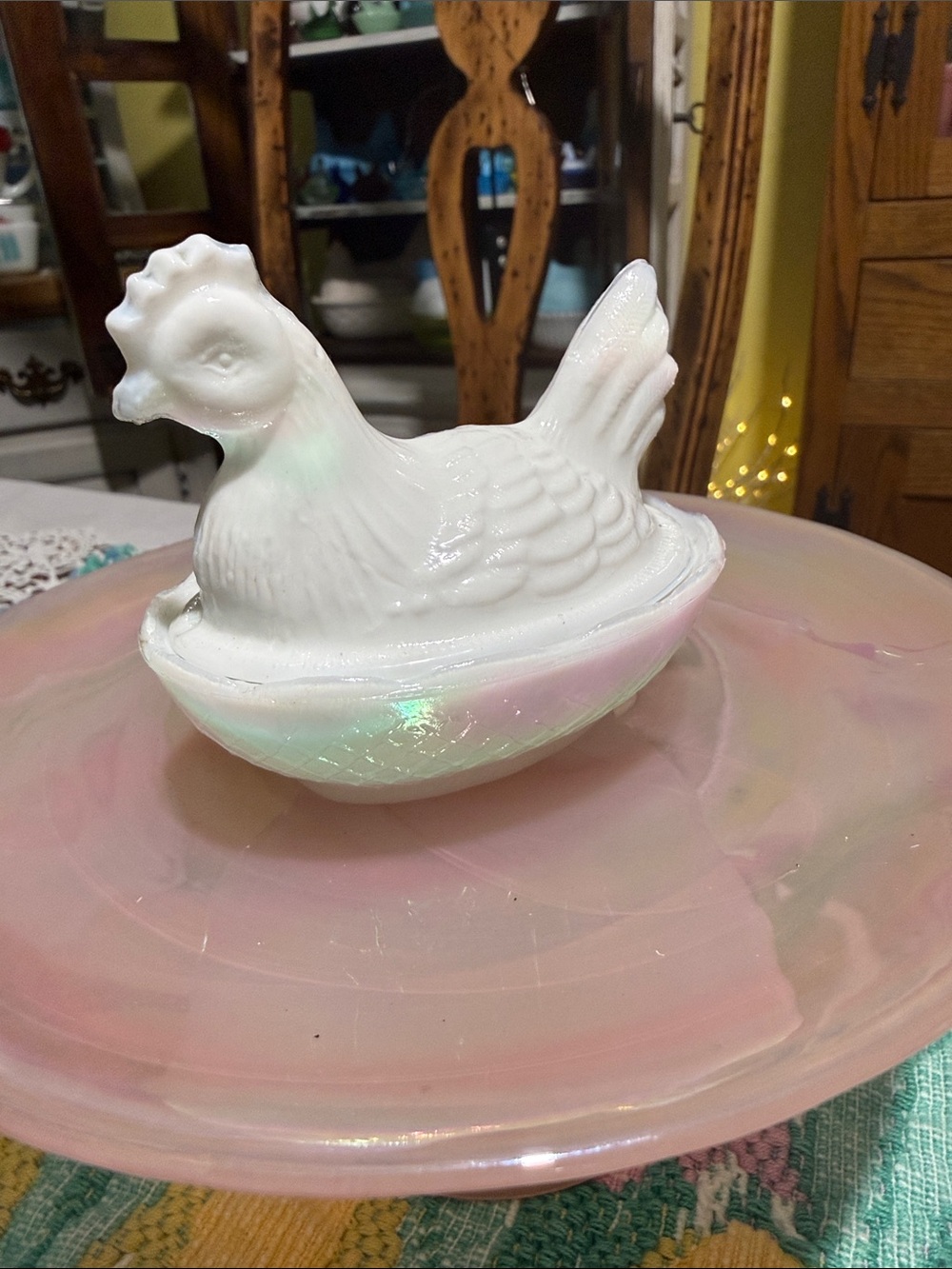 Vintage 3” white milk glass HON Hen on Nest Decorative Dish